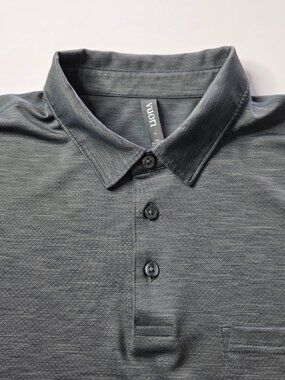 Vuori Polo Stretch Performance Shirt Large Men's Grey Active Gym Pocket